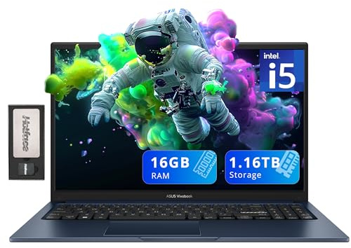 ASUS Vivobook 15 Business Laptop, display FHD da 15,6, Intel i5-1235U, 16 GB di RAM, 1,16 TB di memoria (SSD da 1 TB + set docking station da 160 GB), scheda grafica Intel Iris Xe, fotocamera HD, Num