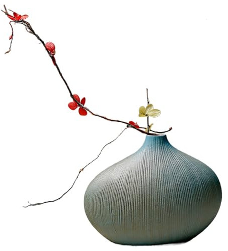 Ikebana Vase 5.5x2x4 Inch Vintage & Creative Japanese Vase with Striped Surface DIY Freindly Ceramic Flower Pot for Floral Arrangement, Hydroponic Plant