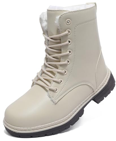 Topwolve Stivali Donna Impermeabili Stivaletti da Camminare Stivali da Neve Invernali Fodera Pelliccia Calda Doposci,Beige(con Pelliccia),42 EU