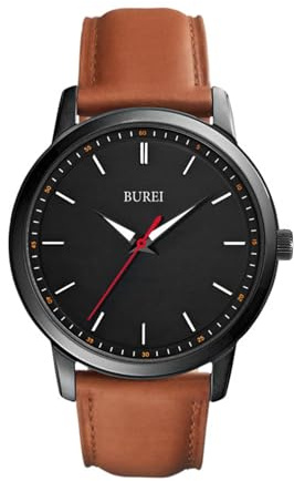 BUREI Orologi da polso da uomo alla moda, minimalisti, in pelle marrone, analogico, con cassa sottile, design relojes para Hombres, rosso, nero, marrone, Alla moda, classico, multifunzionale, facile