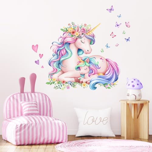 Wandtattoo Aquarell Einhorn Wandaufkleber Schlafendes süßes Einhorn Wandsticker Kinderzimmer Babyzimmer Mädchenzimmer Wanddeko