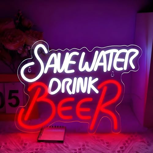 Save Water Drink Beer Neon Schild, LED Bier Neon Sign für Wand Deko, Dimmbare Neonlichter USB Power für Bar Pub Club Bistro Mann Höhle Hotel Restaurant Schlafzimmer Wohnzimmer Home Party
