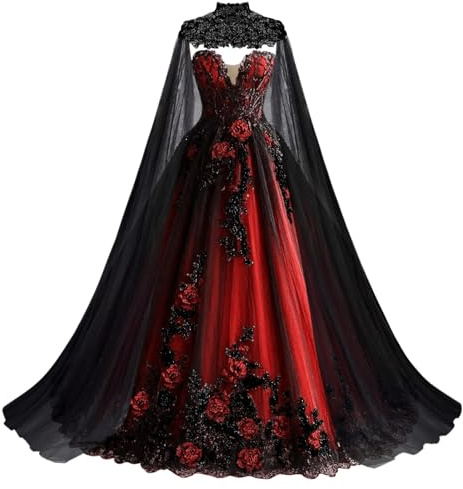Mauuwy Red Victorian Quinceanera Dresses with Cape Beaded Wedding Dresses for Brides Party Birthday Pageant Wedding Ball Gowns Size 10