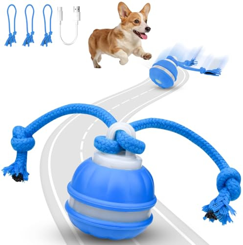 Interaktives Hundespielzeug, Interaktiver Spielball für Hunde, Hundeball Welpenspielzeug Ball Wicked Ball Dog Ball mit 3 Spielmodi, Elektrischer Hundeball mit Kauschnüren für Kleine Hunde & Welpen