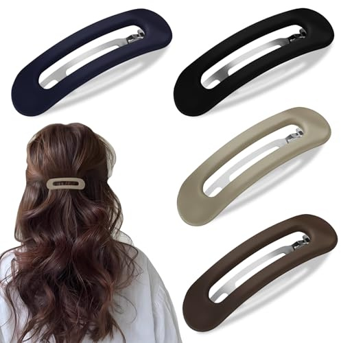 Lot de 4 barrettes plates antidérapantes pour cheveux épais et fins | Pinces à cheveux françaises légères en plastique | Confortables pour la conduite, le yoga et le quotidien