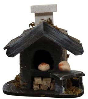 ZICOM Krippenzubehör Miniaturzubehör Miniatur Backhaus Backofen für Flackerlicht Höhe 8cm Holz Natur Unikat, Modellbau Puppenhaus