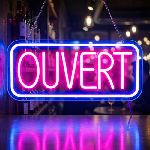 Lxmoneon Enseigne Neon OUVERT, Enseignes lumineuses LED Ouvert pour commerces, enseigne néon USB pour porte ou fenêtre, luminosité réglable pour devanture de magasin, restaurant, bar, café