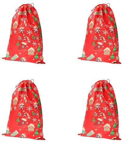 4 Stück Weihnachtssack, Groß Weihnachtssackerl Stoff, Wiederverwendbar Weihnachtsbeutel Geschenkbeutel mit Kordelzug für Weihnachten,Geschenktüten für Süßigkeiten Kekse Weihnachten,Geburtstag Party,E