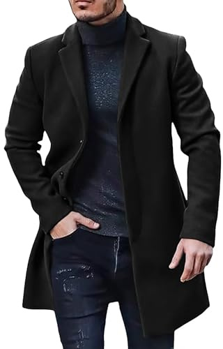 amropi Manteau Homme Veste Chaud Hiver Trench Coat Parka Coupe Vent Business Caban Manteaux Noir, M