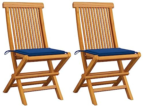 Snygg teak, hopfällbara uteplatsstolar, set med 4 – matstolar i trä med kuddar för trädgårdsdäck, trädgård, gräsmatta eller veranda – perfekt för underhållning