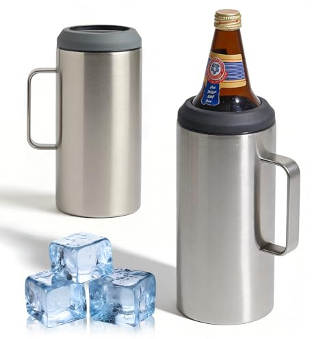 Dubbel flaskkylare, 1 200 ml vinkylare med lock, vinflaskkylare för hem och resor, vänner, föräldrar, etc. Använd hemma eller ute champagne, silver