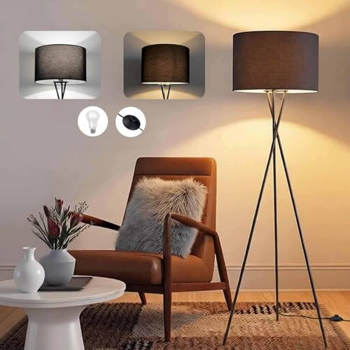 YSGUYILT Lámpara de Pie Trípode LED Regulable con Interruptor de Pie, 12W Lámparas de Pie Modernas con Bombilla E27 Y 2 Temperaturas de Color para Salón, Dormitorio, Despacho Y Oficina