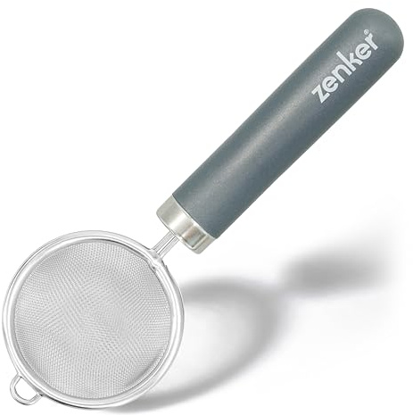 Zenker Small 7cm Sieve, Fine Mesh Tea Strainer, for Herbal Drinks | Dusting Pastries, Dishwasher Safe, Rust Resistant Stainless Steel and Rounded Plastic Handle, Grey, 21.5x7x3.2cm