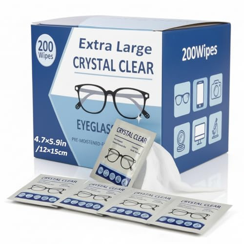 200 Reinigungstücher für Brillen, Format 12 x 15 cm, einzeln verpackt, schnell und ohne Schlieren, ideal für optische Gläser, Smartphone-Displays, Tablets und Kameraobjektive