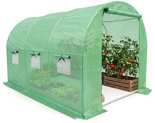 AKORD Serre Adossée de Jardin avec Structure Métallique et Bâche PE, 1 Porte et 1 Fenêtre, 100x200x210 cm, Vert
