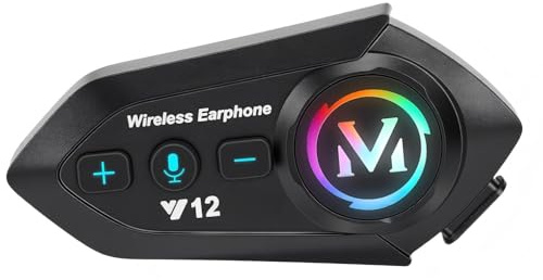 FoxGift Motorcycle Helmet Bluetooth Headset, BT 5.4 Motorbike Intercom with CVC & DSP Noise Cancellation, IP56 Waterproof Wireless Helmet Speakers, 13H Playtime, RGB Light (One Size, Y12)