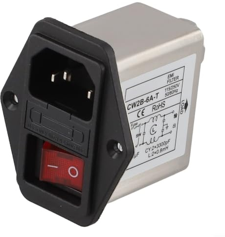 Filtre secteur 3 A IEC - Filtre anti-interférence - Boîtier en métal - Pour routeur audio HiFi - Suppression des interférences EMV - Compact - 65 x 49 mm (CW2B-6A-T)