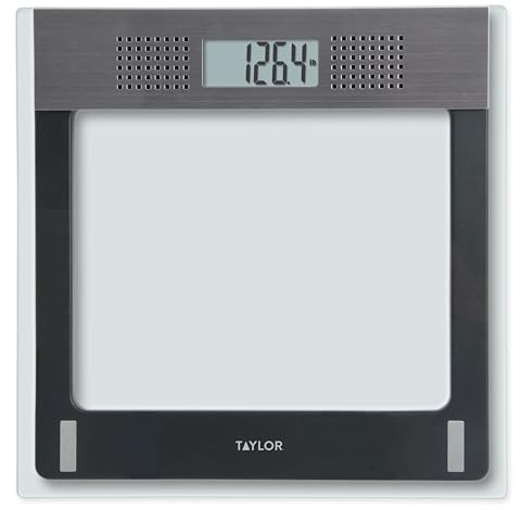 Taylor Talking Bathroom Scale for Seniors, 440 lb Capacity Glass Digital Body Weight Scale with Loud Voice Readout, Gray