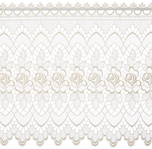 Plauener Spitze by Modespitze, Store Bistro Gardine Scheibengardine mit Stangendurchzug, hochwertige Stickerei, Höhe 60 cm, Breite 96 cm, Champagner