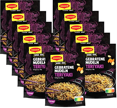 MAGGI Magic Asia Gebratene Nudeln Teriyaki, japanisches Fertiggericht, Instant-Nudeln, mit Mungobohnen & Shiitake-Pilzen, 11er Pack (11 x 126g)