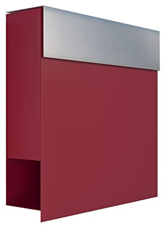 Briefkasten mit Zeitungsfach, Design Wandbriefkasten Manhattan Rot/Edelstahl - Bravios