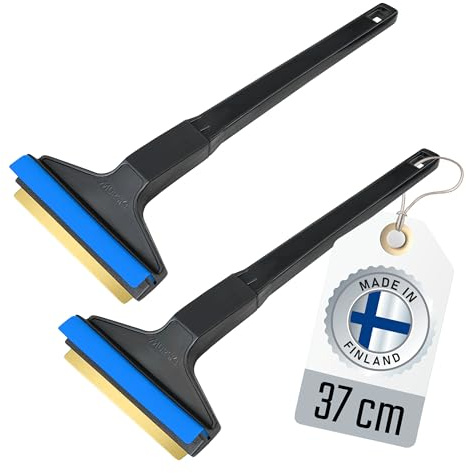 Grattoir Pare Brise Voiture long 37cm - rapide, sans Effort et Efficace - [Lot de 2] - Murska - Raclette Pare Brise Voiture - Premium HIPS - Lame en Laiton Gratte Pare Brise Finlande A055-2 Noir Bleu