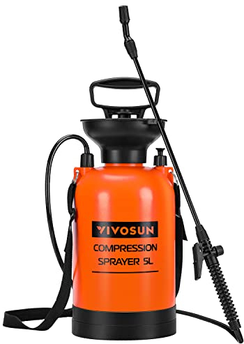 VIVOSUN Drucksprüher 5L mit Verstellbarer Düse, Trageriemen und Sicherheitsventil Pumpsprüher für Pflanzen, Gartenbewässerung, Rasenpflege, Autopflege und Haushaltsreinigung