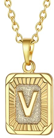 FOCALOOK Buchstaben Kette Damen Rechteck Anhänger Kette Gold Herren Namenskette Initial Necklace Kette mit Buchstaben A bis Z Schmuck für Geburtstag