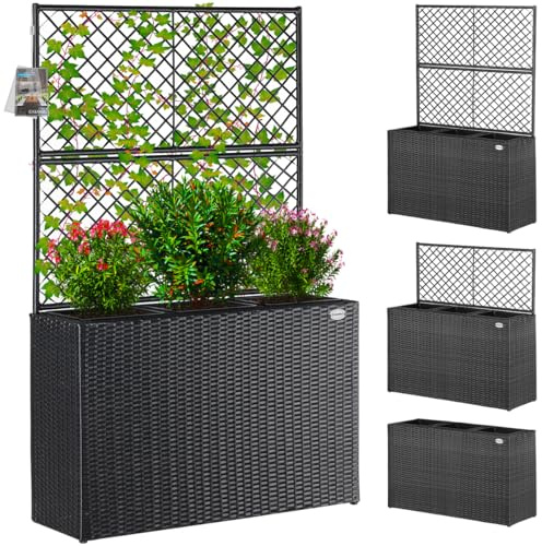Casaria Jardinière en polyrotin avec Treillis Noir 146 x 83 x 30,5 cm Set de 3 Pots de Fleurs bac à Fleurs pour Jardin Maison Balcon