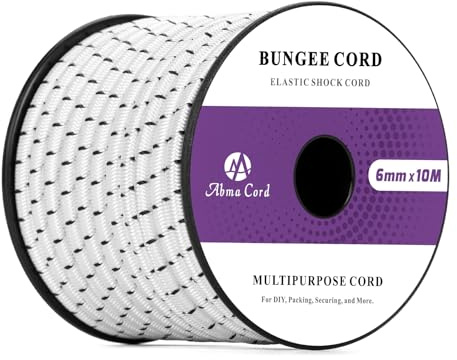 Abma Cord Gummirep 6mm 10M Elastisk Sladd Spännrep Elastiskt Rep Expanderrep för Presenning, Släpvagn, Ryggsäck, Tältstång, Kajak - Vit&Svart