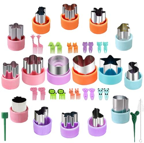 Cookie Cutters for Kids Sandwich Cutter Fruit Shapes 39 Pcs Vegetable Cutters Stainless Steel Mini Cookie Cutter Cute Fruit Mold with Animal Food Forks for Kids Baking Tools - Lnichot (39 Pcs)