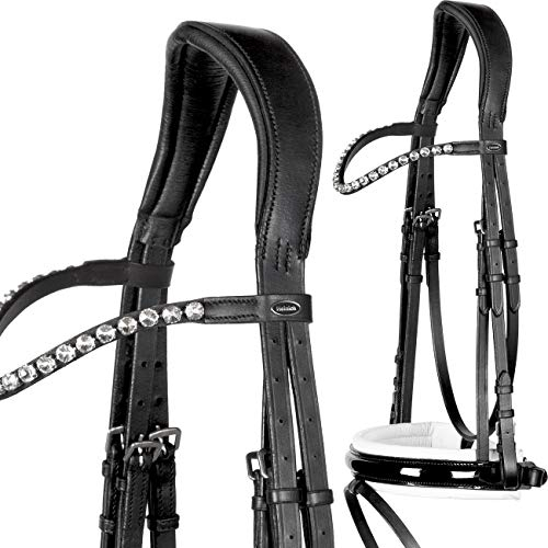 Heinick-Reitsport Trense anatomisch Motion Schwarz Weiß Lack breites RH ~ Glow-Silver ~ Vollblut