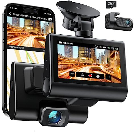 iZEEKER 4K Doppia Dash Cam, 4K Telecamera per Specchio Retrovisore Auto, Telecamera per Auto con Scheda 64GB, GPS, Display da 12, Sensore G, Assistenza al Parcheggio, Modalità parcheggio 24H