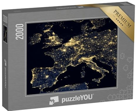 puzzleYOU: Puzzle 2000 Teile „Lichter der Stadt auf der Weltkarte, Europa, NASA“ – aus der Puzzle-Kollektion Weltraum, Universum, Himmel & Jahreszeiten