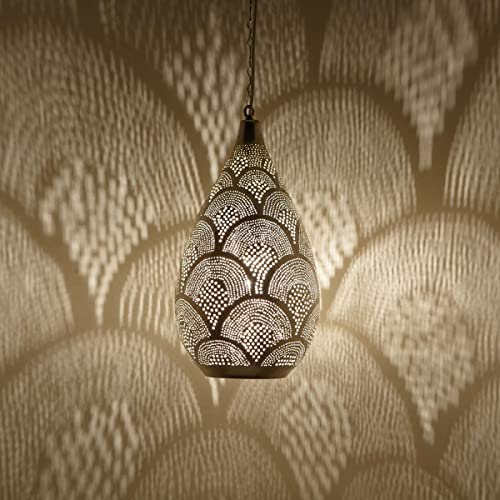 Casa Moro Marockansk lampa Naouma Samak D20 silver | äkta silverpläterad mässingslampa | hantverk från Marocko | en pendellampa som från 1001 natt | EL2195