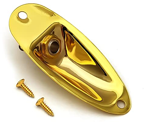 MAXCHEER Guitar Input Jack Socket Plate Output Loaded Boat Style 1/4 Inch with Screws for Fender Stratocaster Strat St Mono Electric Guitar for Electric Guitar Replacement Parts (Gold)