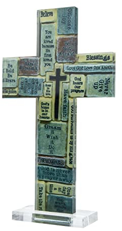 HOMSFOU Acryl Kreuz Mit Inspirierenden Worten Motivationskreuz Für Büro Wohnzimmer Und Kirche Tischdeko Stehkreuz Geschenkidee 8.5X4.9X1.6 Zoll