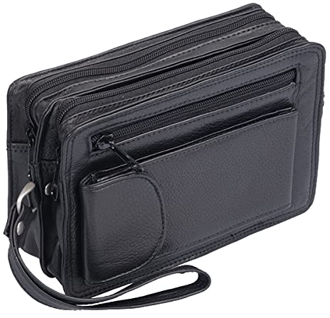 AVANCO Leder Handgelenktasche für Männer aus Rindleder (155D) Herrentasche echtes Leder Tasche Bag Neu, Schwarz