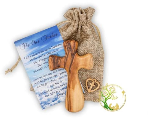 Comfort Cross | Wooden Pocket Prayer Cross | Personalized Olive Wood Cross from the Holy Land | Customized Holding Cross for Kids & Adults (Text on one Side)
