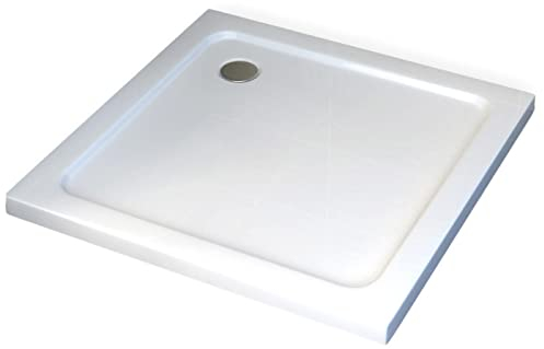BERNSTEIN Duschtasse 90x90 cm, Flache Bauhöhe, Duschwanne aus Sanitäracryl, Quadratischess Duschbecken mit Gefälle, Acryl-Duschwanne komplett inkl. Ablaufgarnitur