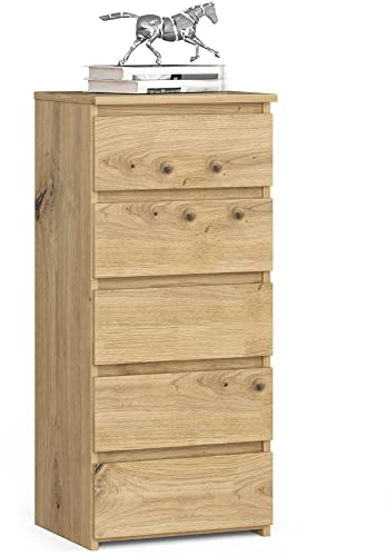 AKORD Kommode CL5 40 cm | 5 Schubladen | Schrank | für das Wohnzimmer | für das Schlafzimmer | B40 x H92 x T35 cm | Gewicht 21,9 kg | Artisan Eiche/Artisan Eiche
