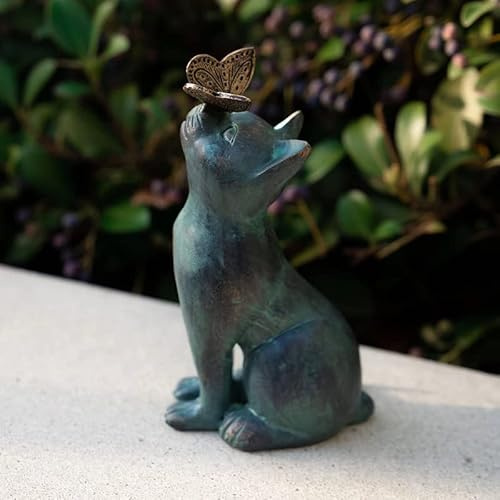 Labstandard Statue de jardin en forme de chat et de papillon - Jouet curieux avec papillon - Cadeau décoratif pour patio, terrasse, pelouse, porche