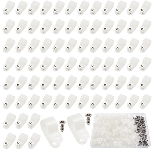 VooGenzek 80 Stück 13.2mm (1/2 Zoll) Nylon R-Type Kabelhalter, R Typ Cable Clip Drahtklemme mit 80 Stück Schrauben, für Drahtmanagement (Weiß)