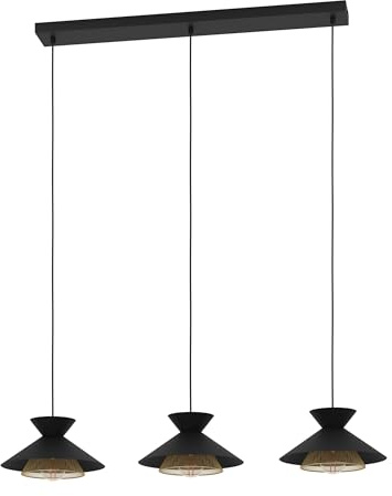 EGLO Hängelampe Grizedale, 3-flammige Pendelleuchte über Esstisch | Esszimmerlampe im Japandi-Design aus Metall in Schwarz und Messing, Hängeleuchte mit E27 Fassung, 96 cm