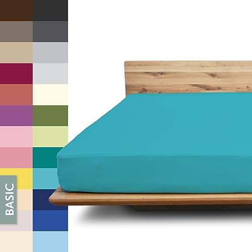 JONA SLEEP® Basic Spannbettlaken 140-160 x 200-220 cm - 190 g/m² faltenfreies Baumwoll-Jersey Leintuch, Made in Austria, Öko-Tex 100 Standard (Petrol)