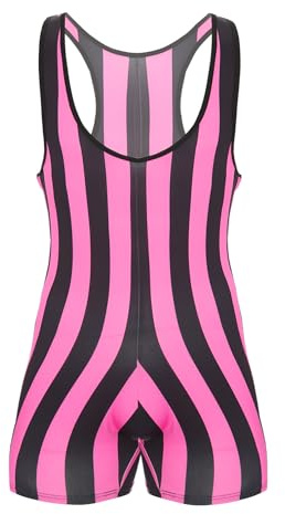 iiniim Men's Sleeveless Wrestling Singlet Striped Fitness Jumpsuits Leotard Underwear Striped Hot Pink L