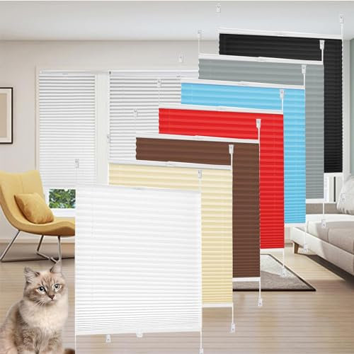 Premium Plissee Faltrollo 25 x 90 cm Sichtschutz und Sonnenschutz Jalousie Plisseerollo für Fenster & Tür Blickdichtes Falt-Rollo, für Fenster ohne Bohren, Weiß