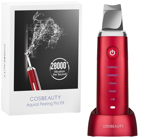 COSBEAUTY Skin Scrubber Ultrasuoni Professionale, EMS Aspira Punti Neri Rimozione Detergente Pori Estrattore Comedo con 4 Modalità, Impermeabile IPX6, Ricaricabile Senza Fili (Rosso)