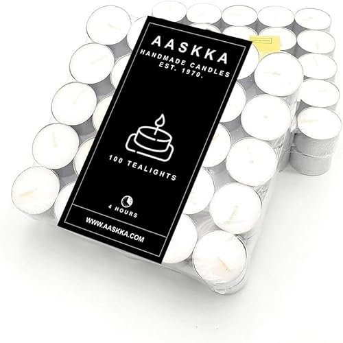 AASKKA 10 x 100 (1.000 pezzi) candele trasparenti tealight, confezione grande, 4 ore di durata, candele trasparenti durevoli (set da 10)