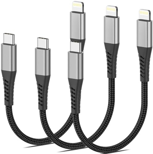 PEAKLIFT Cavo USB C Lightning Corto 20CM 3pezzi [Certificato MFi], 0.2M Cavo Lightning USB C PD Nylon Carica Rapida Tipo C Lightning Caricatore Compatible with iPhone 14 13 12 11 Pro Max Mini XS XR 8
